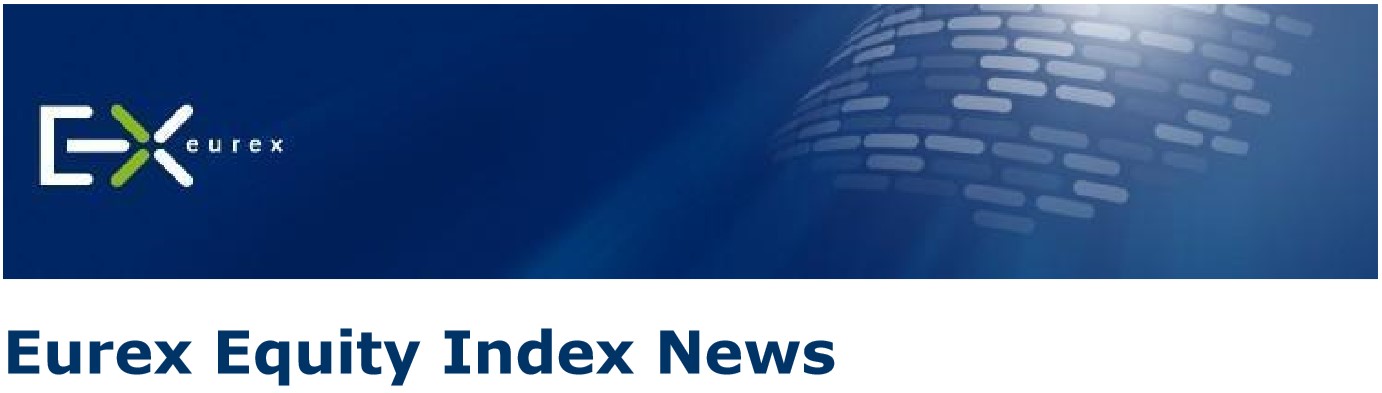 Blue background with Eurex logo and headline, "Eurex Equity Index News"