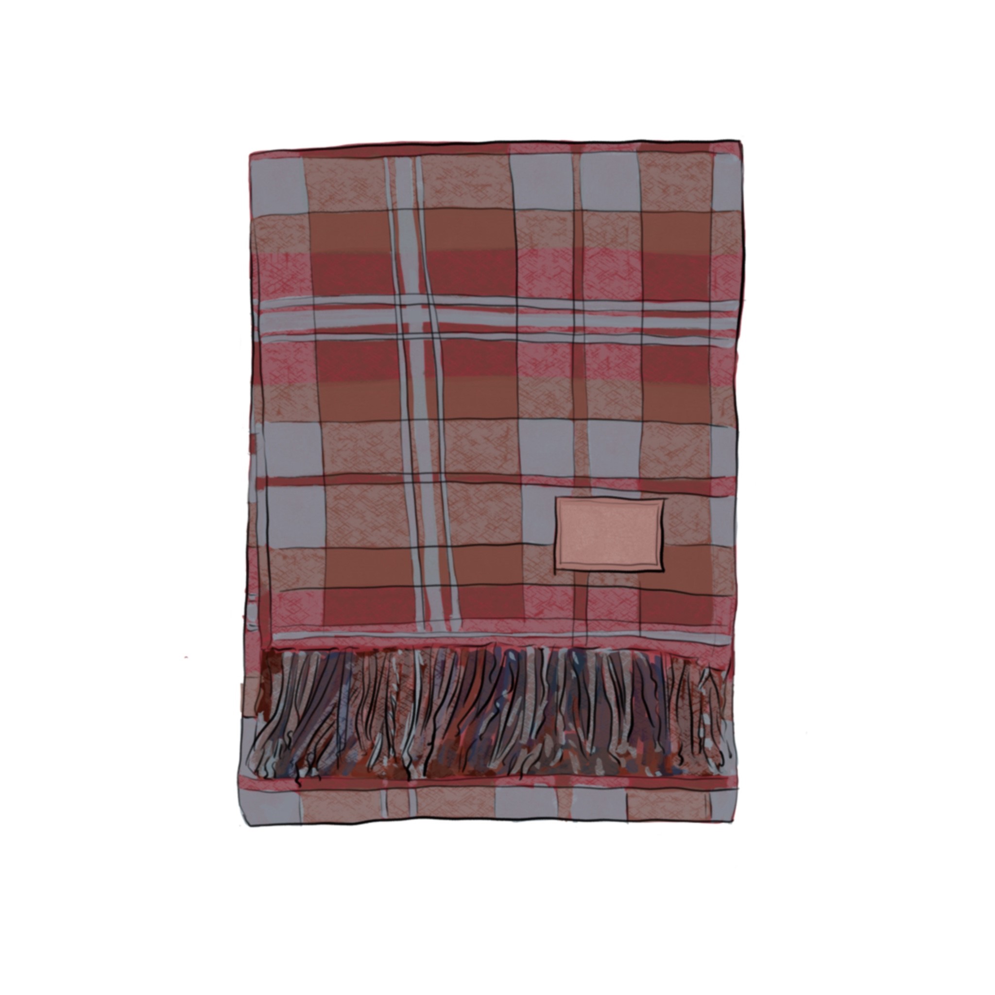 Illustration of folded red laid blanket with fringed edge